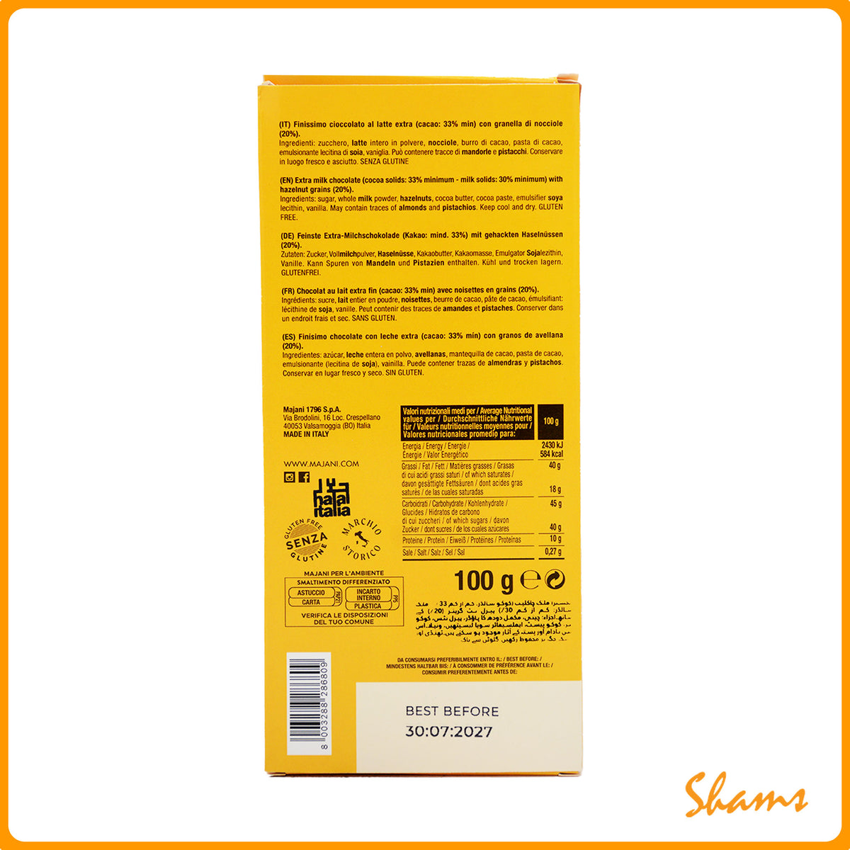 Majani Milk Chocolate With Hazelnut Grains Bar 100g