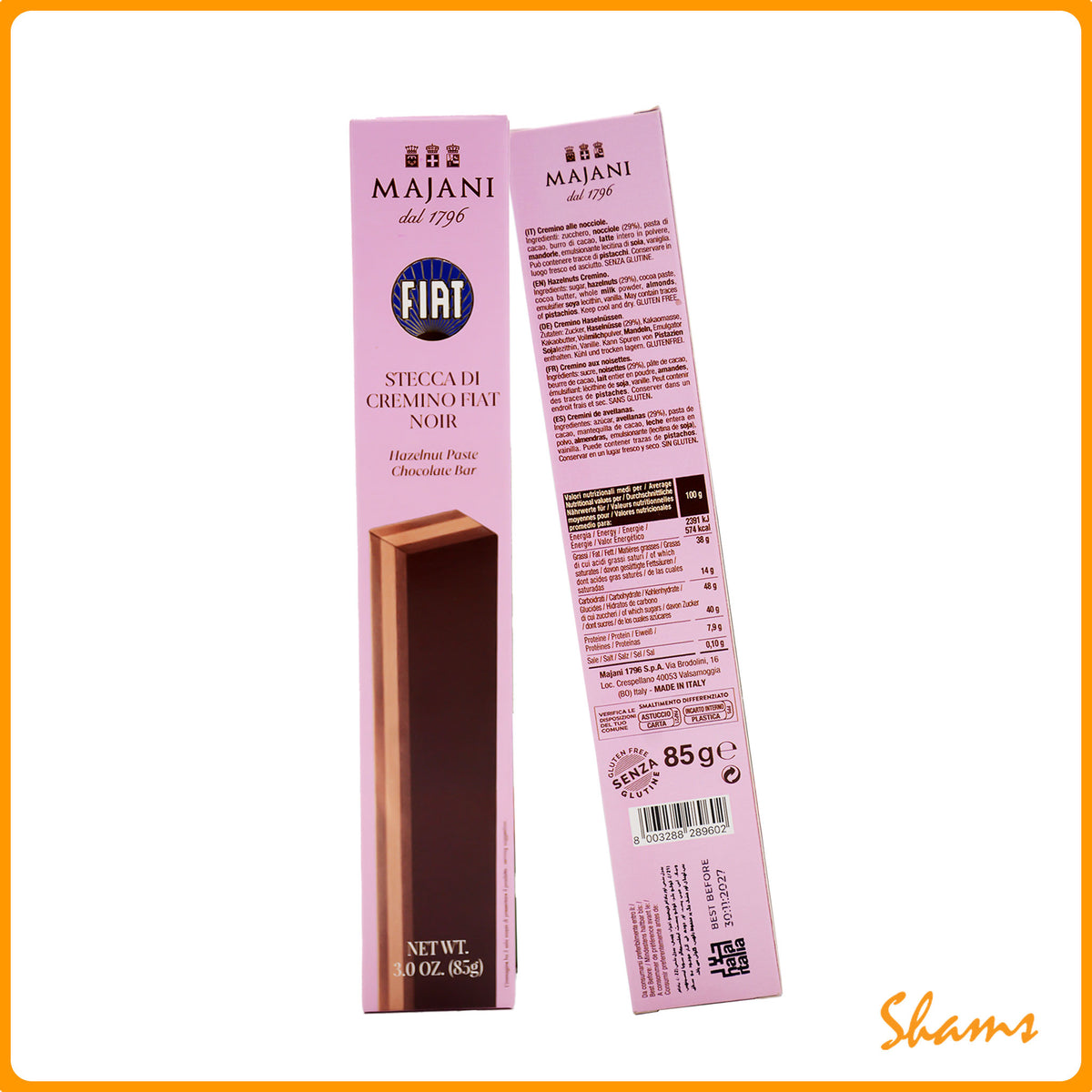 Majani Fiat Hazelnut Paste Chocolate Bar 85g