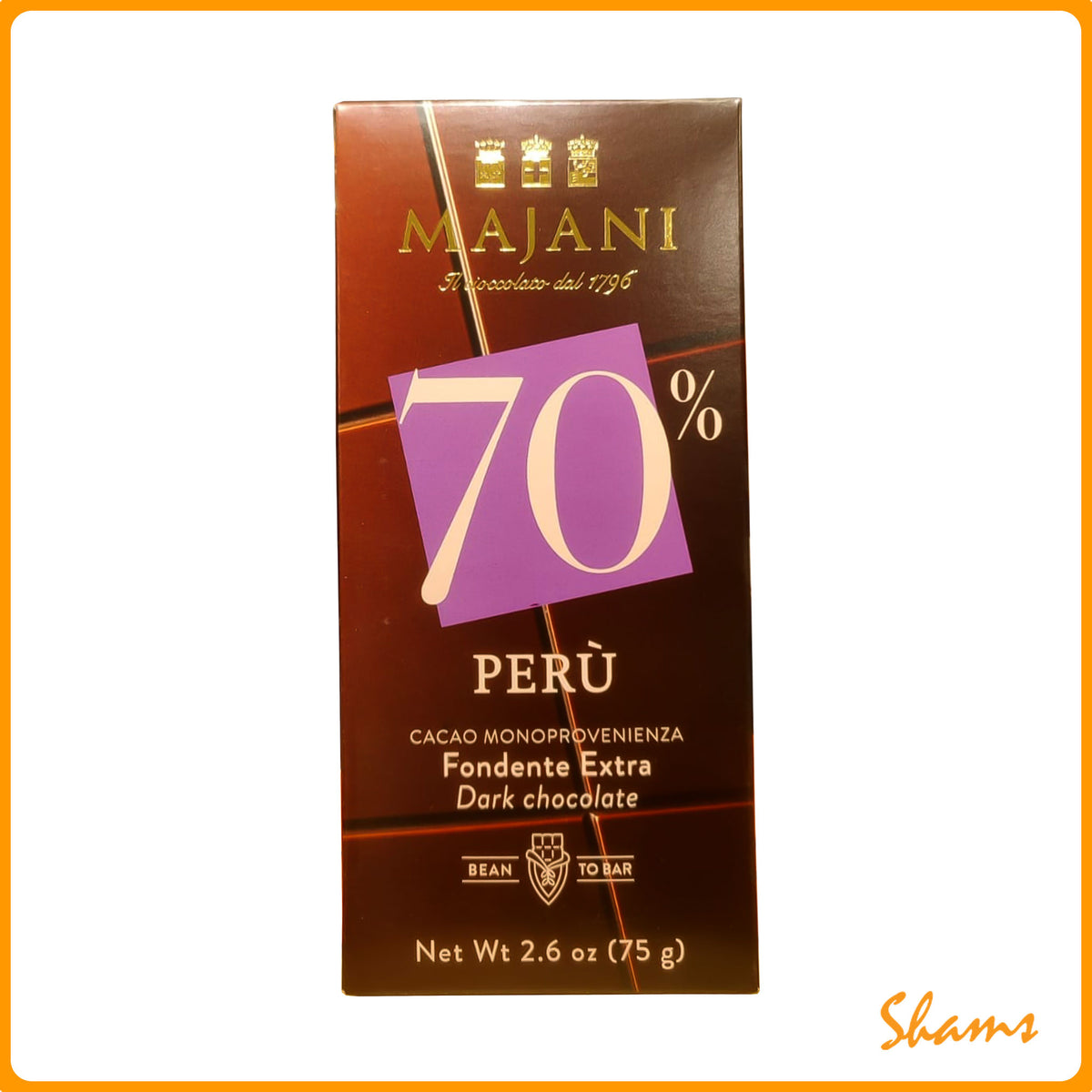 Majani 70% Fondente Extra Dark Chocolate Bar 75g