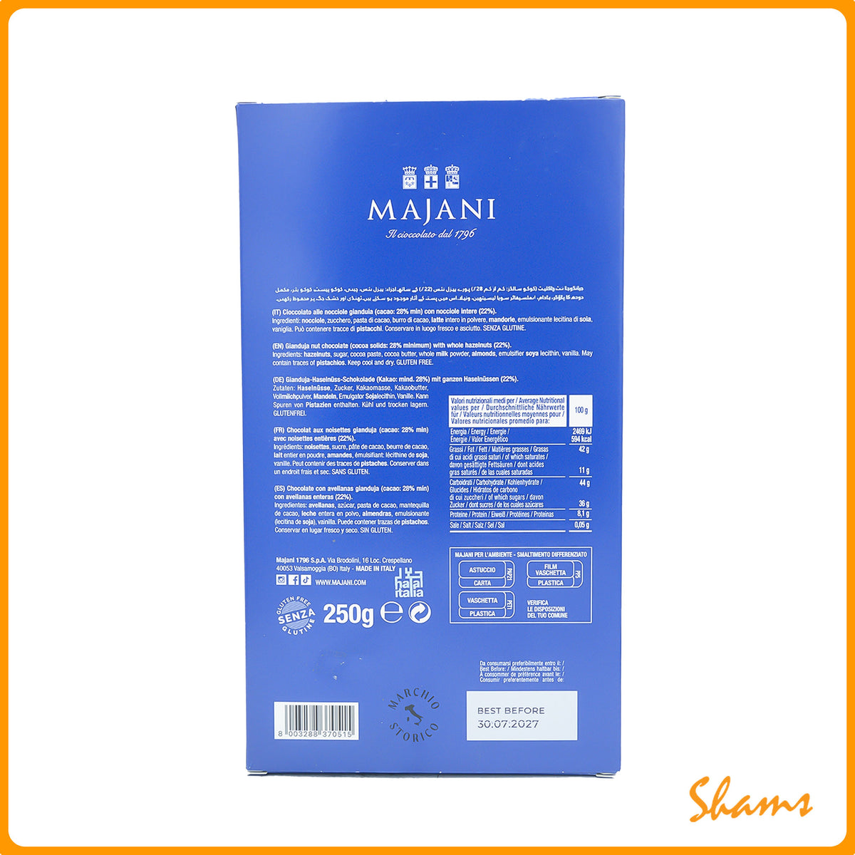 Majani Savoia Chocolate Bar 250g