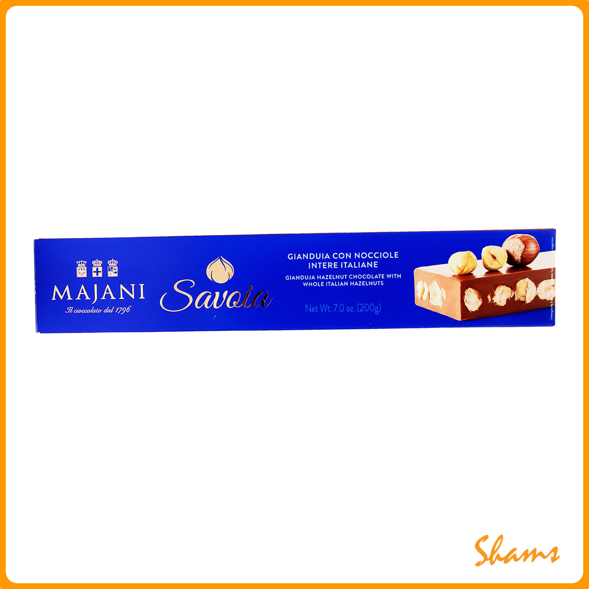 Majani Savoia Gianduja Hazelnut Chocolate with Whole Italian Hazelnuts Bar 200g