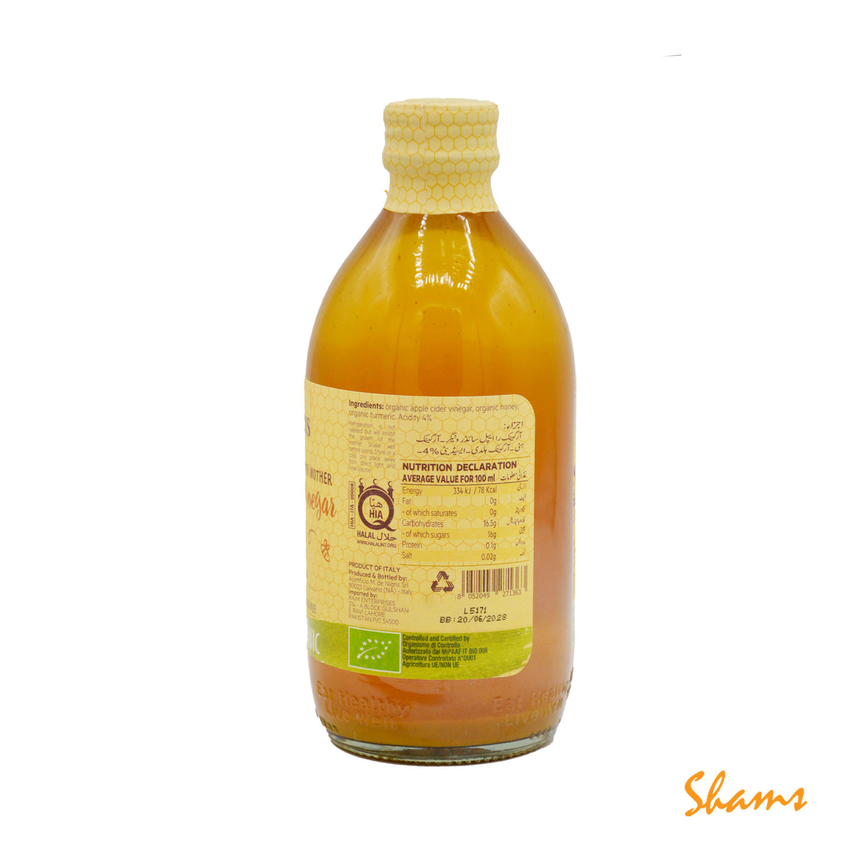 De Nigris Apple Cidar Vinegar With Honey & Turmeric 500ml