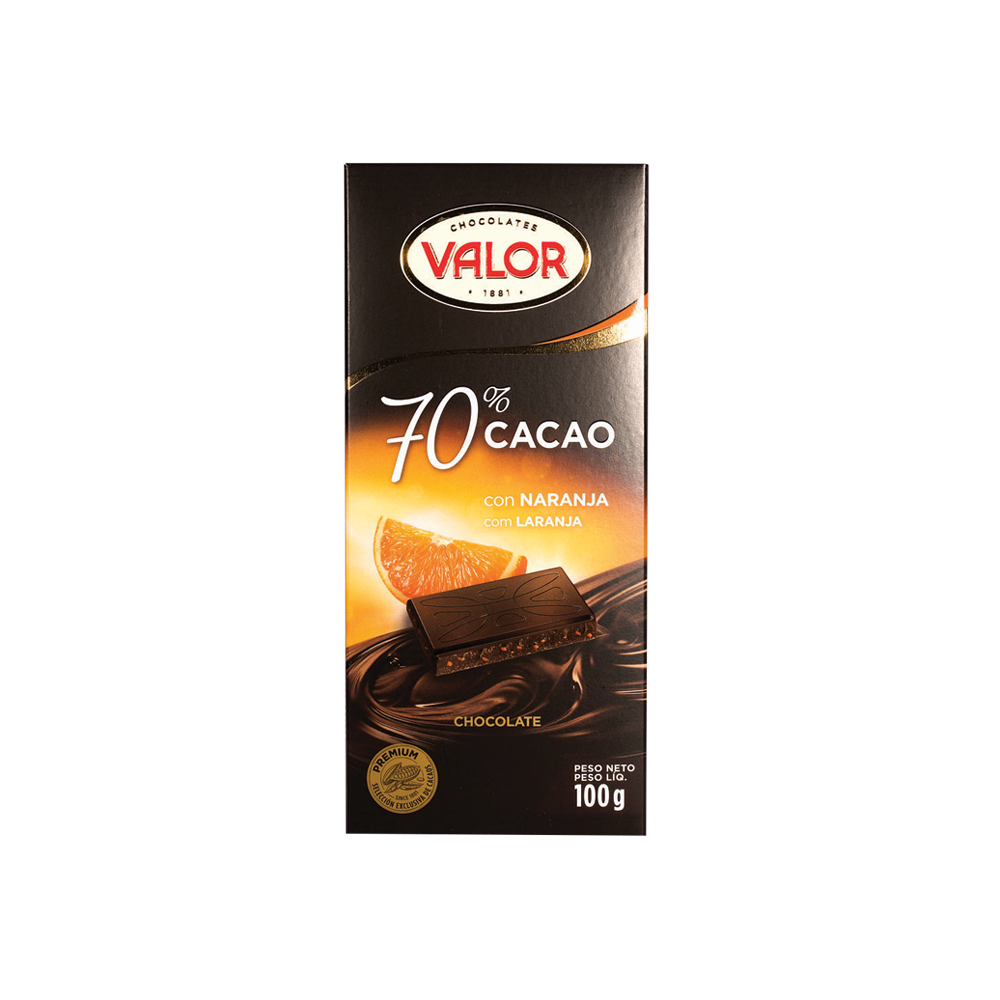 VALOR 70% CACAO WITH ORANGE 100GM