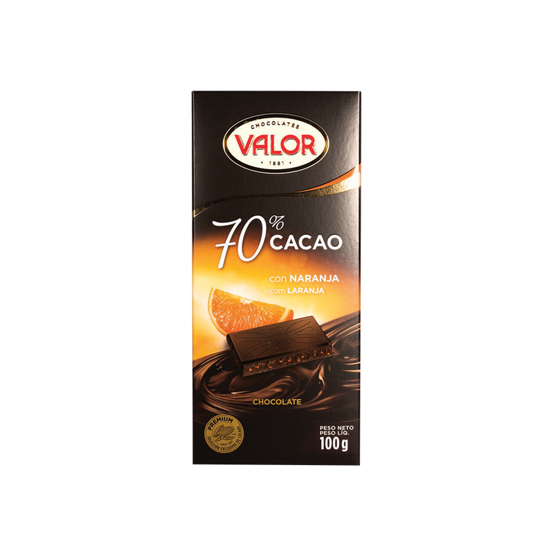 Valor 70% Cacao With Orange Gluten Free 100g - Shams Shopping Centre Valor  