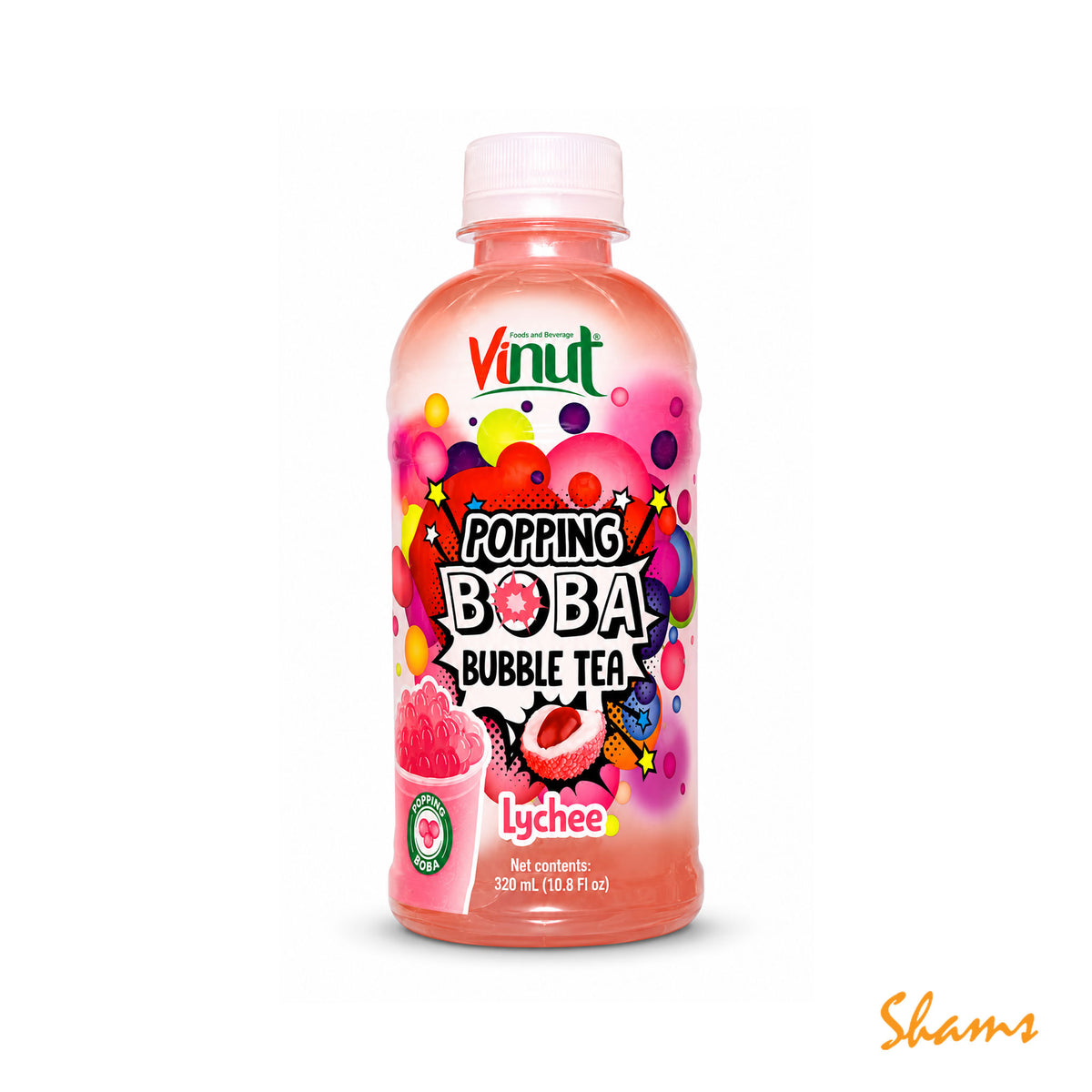 Vinut Popping Boba Bubble Tea Lychee 320ml