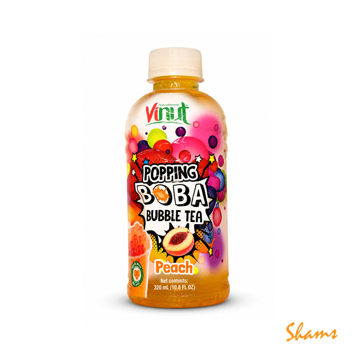 Vinut Popping Boba Bubble Tea Peach 320ml