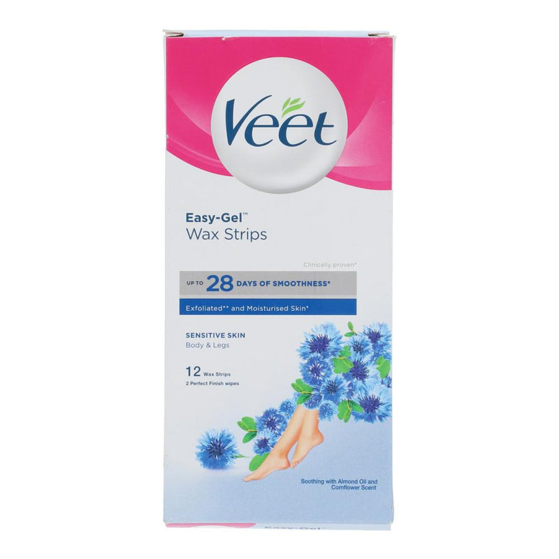 Veet Wax Strips Sensitive Skin Almond Oil & Blue Cornflower Pack Of 12