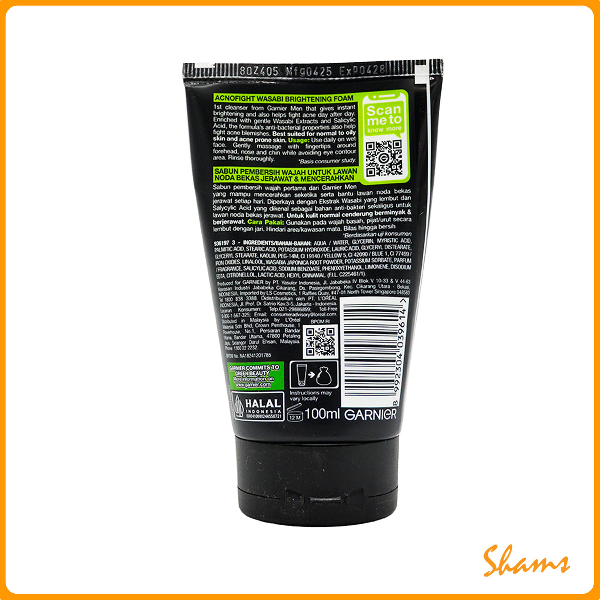 Garnier Men AcnoFight Wasabi Brightening Foam Face Wash 100ml