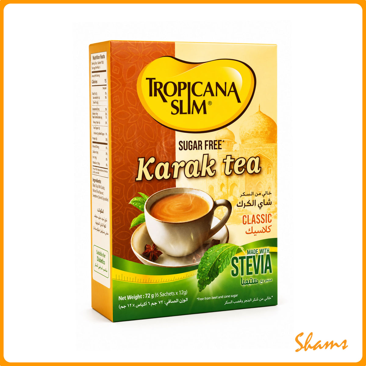 Tropicana Slim Sugar Free Karak Tea With Stevia 10p 120g