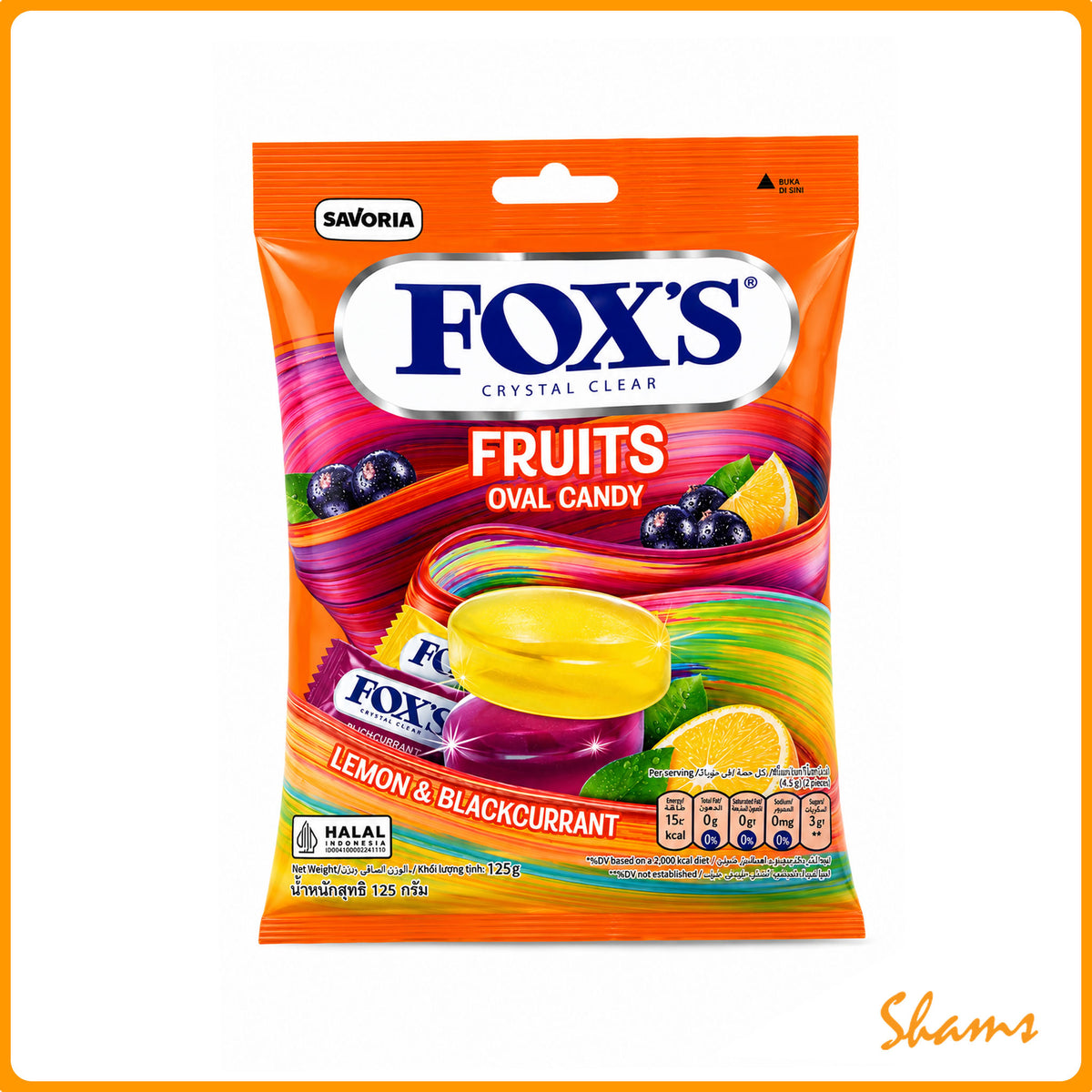 Fox's Fruits Oval Candy Lemon & Blackcurrant 125g