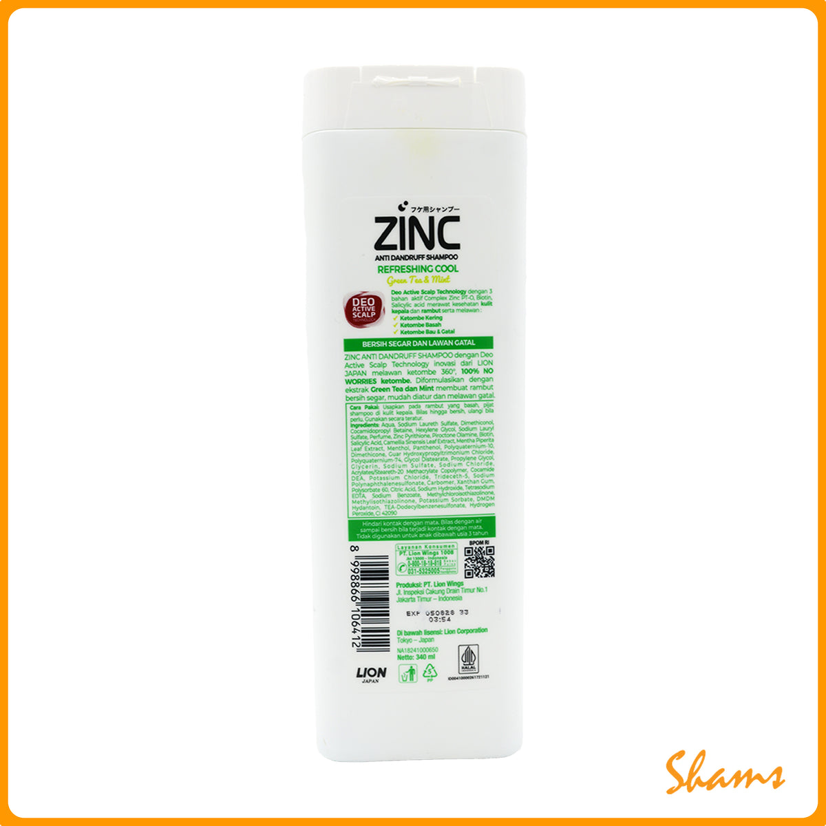 Zinc Anti Dandruff Shampoo Green Tea & Mint 340ml