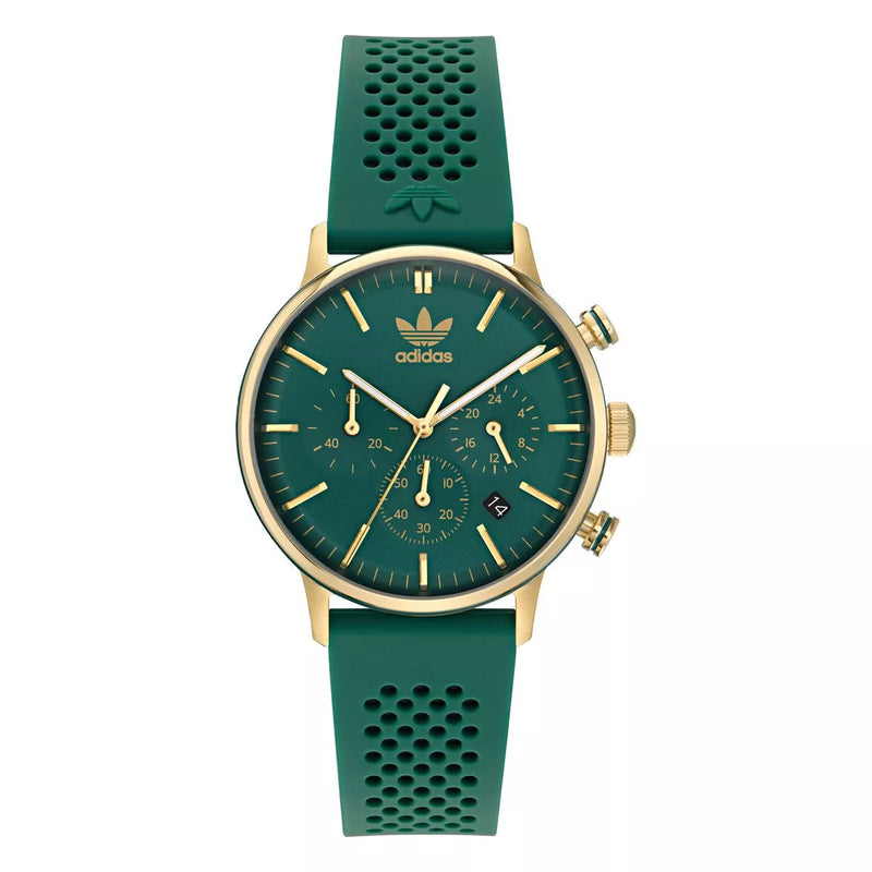Adidas Stainless Steel Blue Gold Tone Greem Silicon Watch AOSY23522