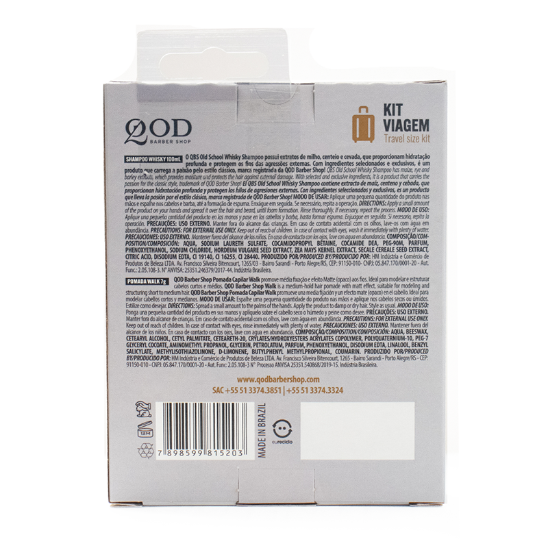 QOD Barber Shop Black Vishky Shampoo+Walk Pomade Viagem Travel Size Kit