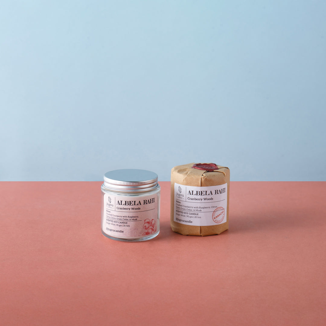 Jugnu Albela Rahi Cranberry Woods Candle 90g - Shams Shopping Centre Jugnu  
