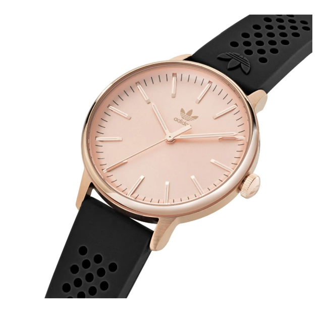 Adidas Stainless Steel Rose Gold Black Silicone Watch AOSY22070