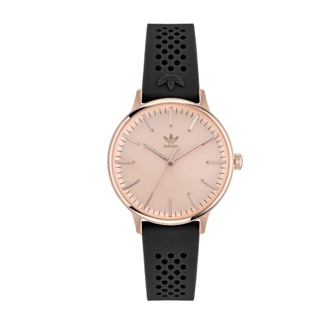 Adidas Stainless Steel Rose Gold Black Silicone Watch AOSY22070