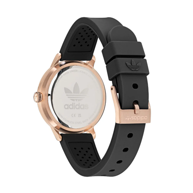 Adidas Stainless Steel Rose Gold Black Silicone Watch AOSY22070