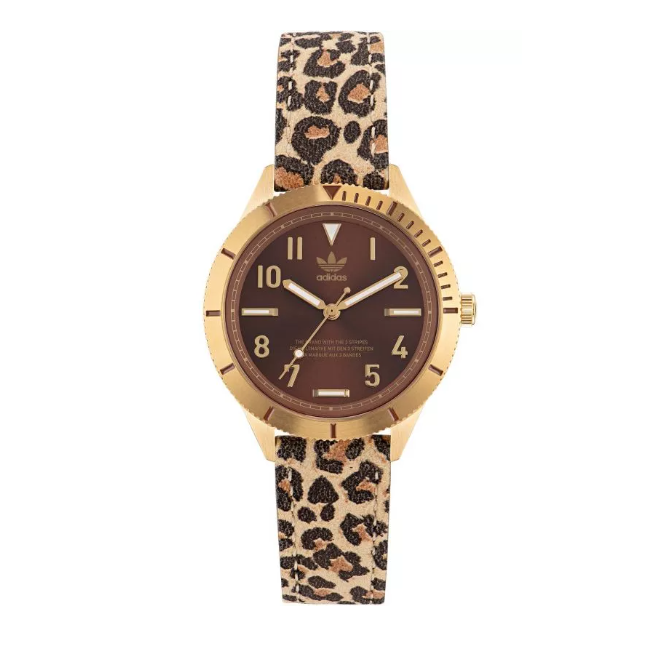 Adidas Stainless Steel Gold Animal Print Leather Watch AOFH22572