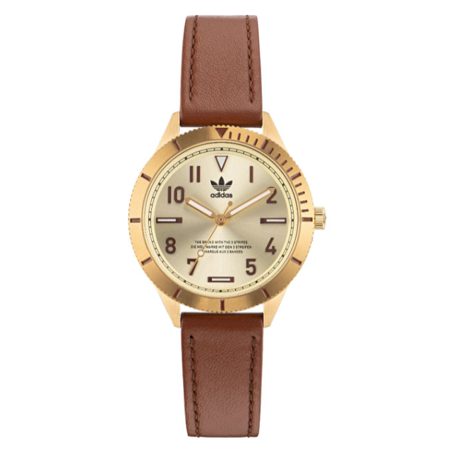 Adidas Stainless Steel Gold Tan Eco Leather Watch AOFH22571