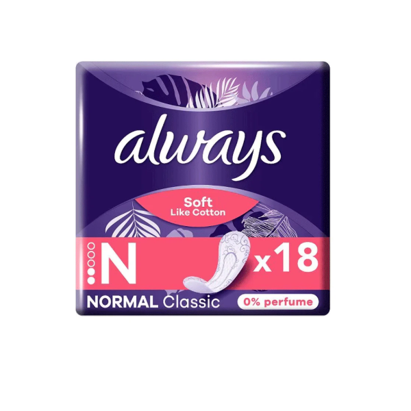 Always Soft Like Cotton Normal Liners 0% Perfume x 18