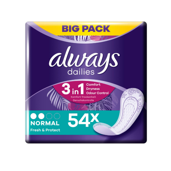 Always Dailies 3 In 1 Normal Fresh & Protect Panty Liner 54pcs
