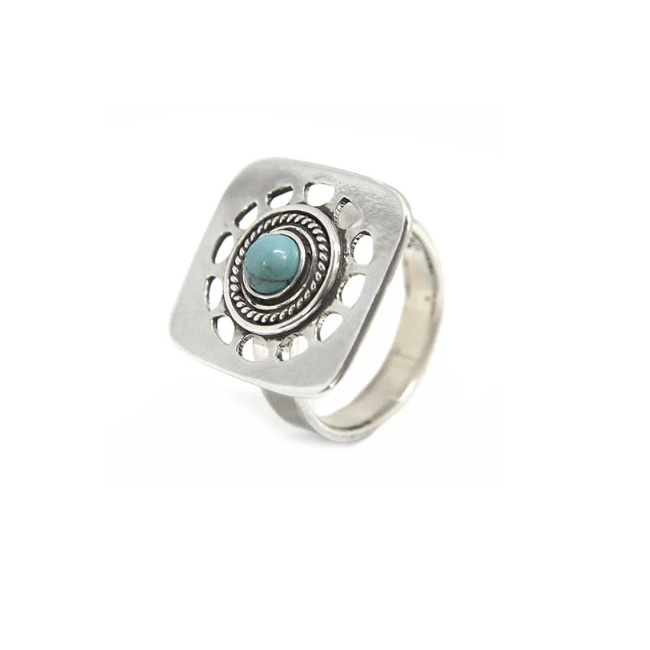 AMNA Square Cutout Ring With Turquoise Jewelry ASJ-R28