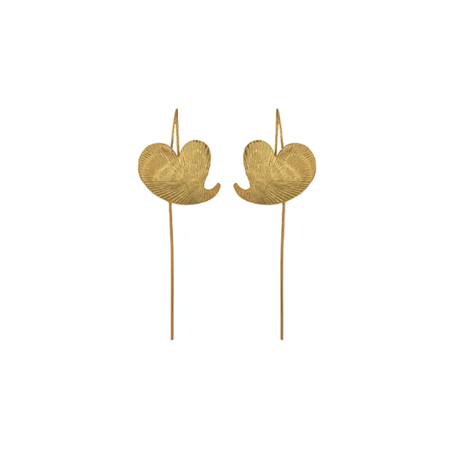 AMNA Textured Leaf Earrings Gold Plated Jewelry ASJ-E71