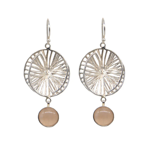 AMNA Radial Earrings with Hanging Rose Quartz Jewelry ASJ-E81