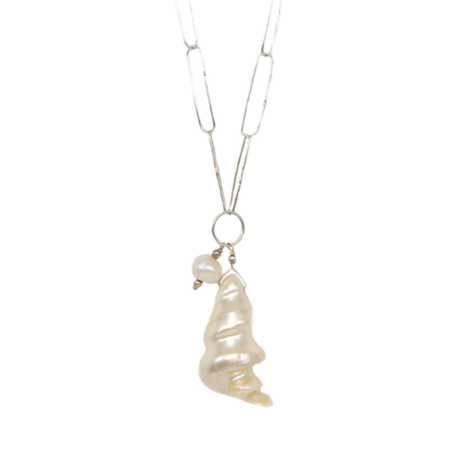 AMNA Paperclip Chain With Pearl Shell Jewelry ASJ-N27