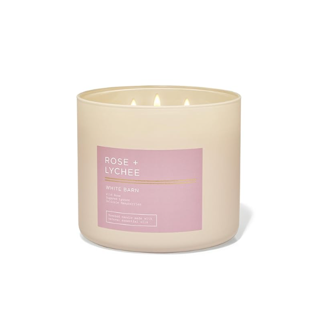 BBW White Barn Rose + Lychee 3 Wick Candle 411g