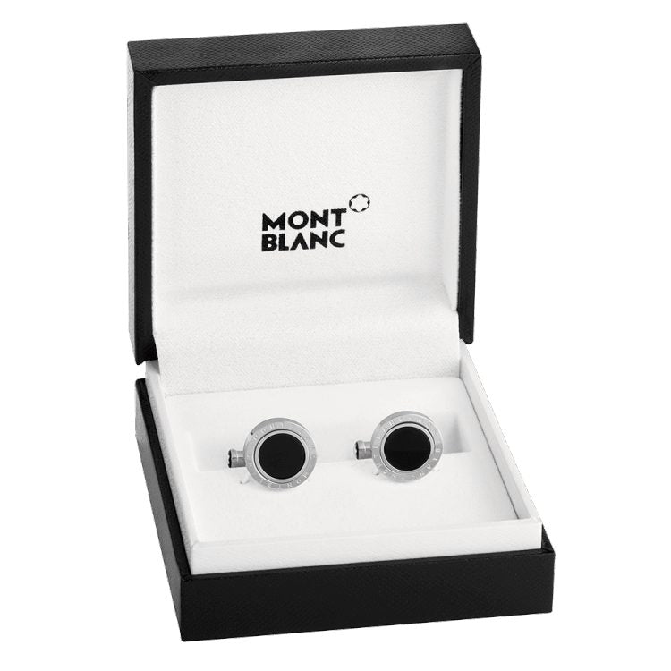 Montblanc Meisterstuck Onyx Inlay Stainless Steel Round Cufflinks-116664
