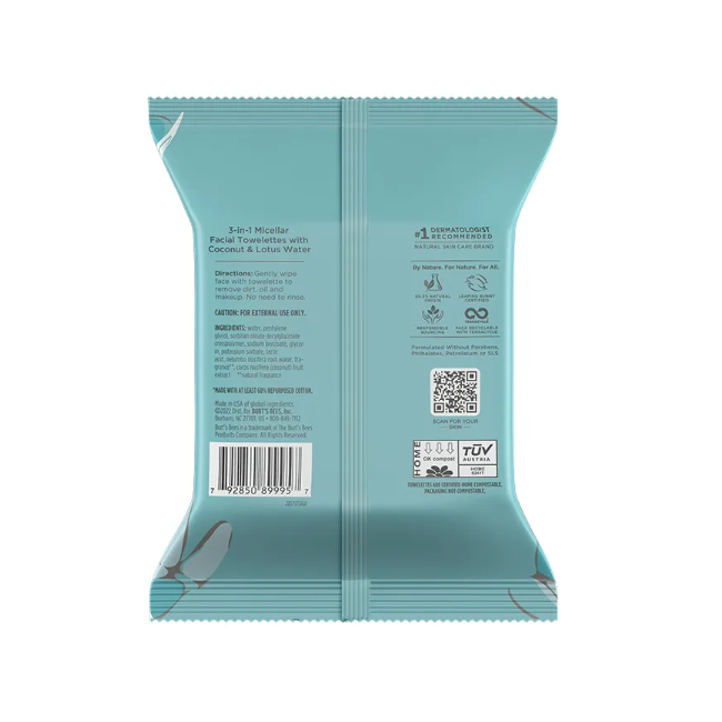 Burt's Bees Micellar 3in1 Cleansing Towellets 145g (5.1.Oz)