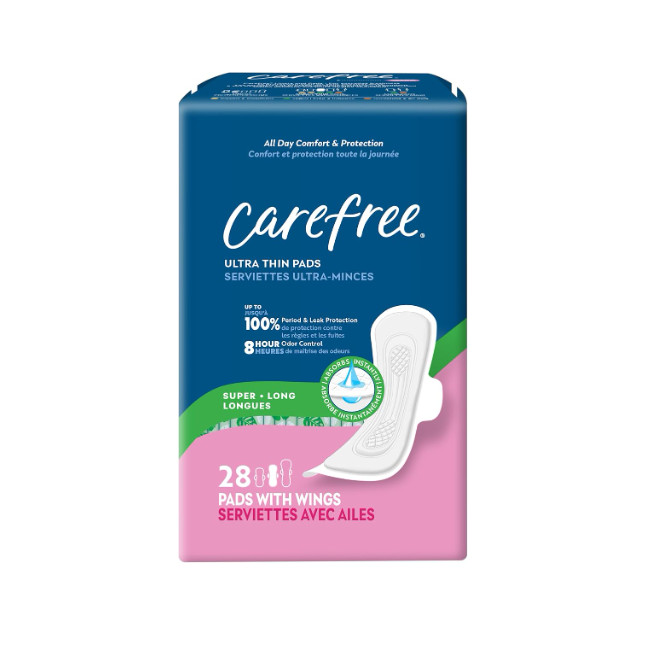 Carefree Ultra Thin Super/Long Pads with Wings -28 Pads