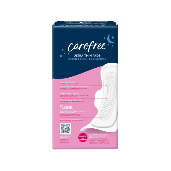 Carefree Ultra Thin Overnight Pads with Wings - 28 Pads
