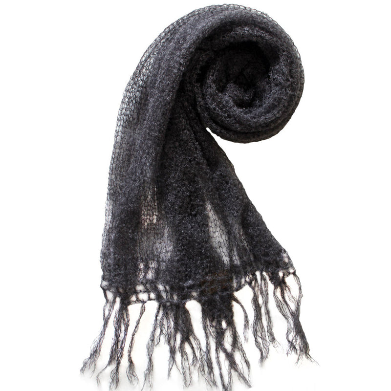 Mohair Charcoal Grey Handknitted Woolen Scarf - Shams Shopping Centre Mohair  