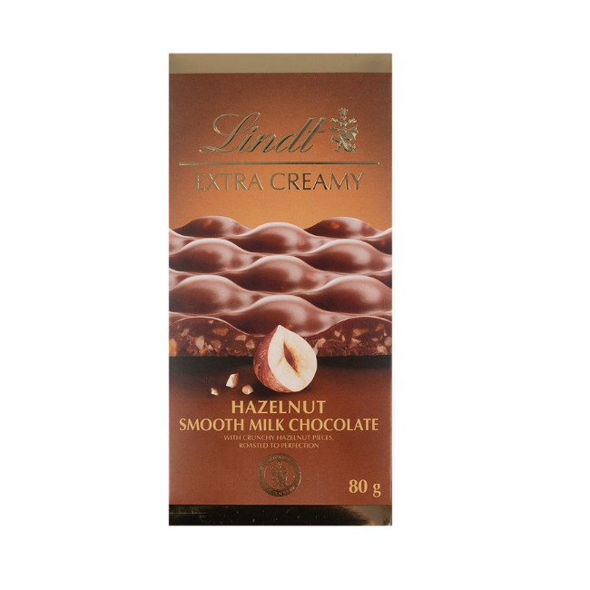 Lindt Extra Creamy Hazelnut Milk Chocolate Bar 80g