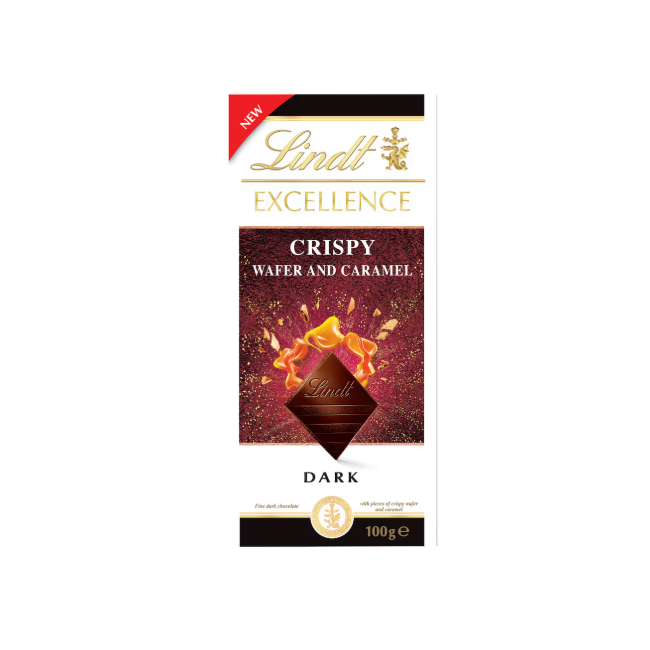 Lindt Excellence Crunchy Wafer and Caramel Dark Chocolate 100gdt