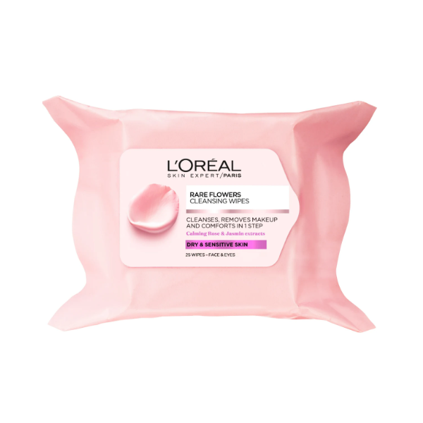 Loreal Rare Flower Rose Extract & Jasmine Cleansing Wipes 25's
