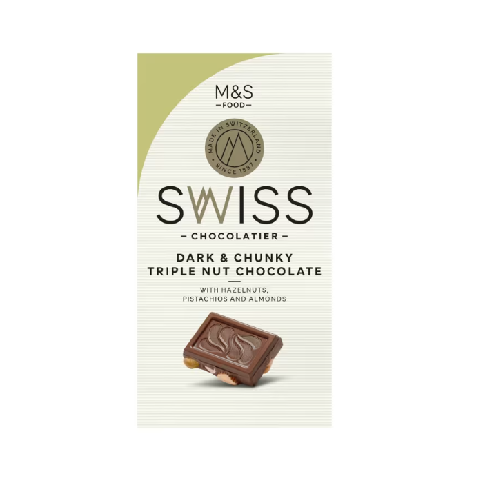 M&S Swiss Chunky Triple Nut Chocolate Bar 200g