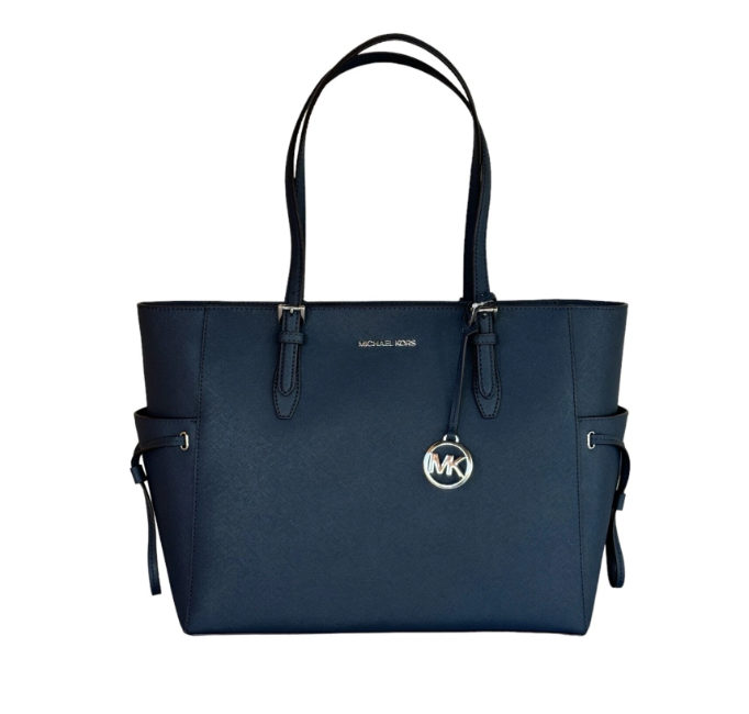 Michael Kors Gilly Large Leather Tote Shoulder Bag-Navy