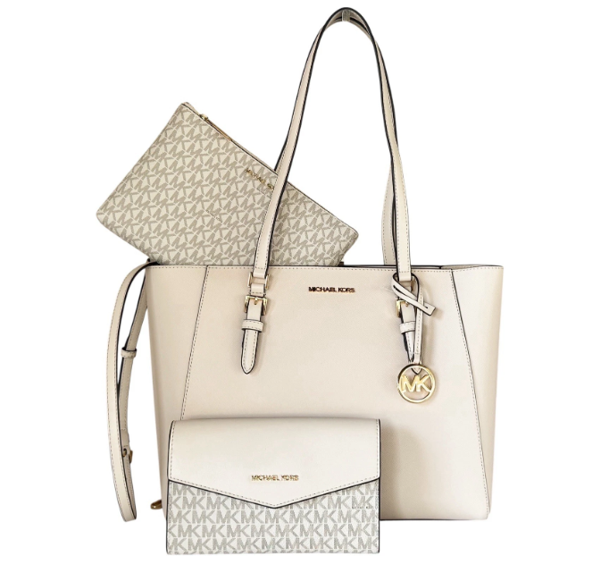 Michael Kors Large Leather 3in1 Tote Crossbody Handbag Light Cream