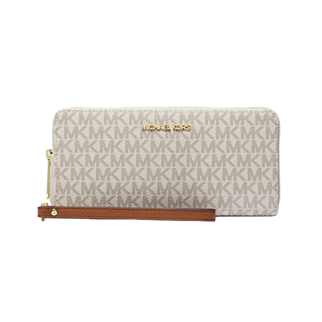 Michael Kors Jet Set Travel Vanilla Signature Pink Continental Wallet