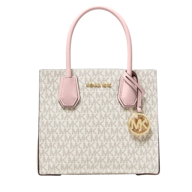 Michael Kors Mercer Medium Logo Signature Leather Crossbody Bag Powder Blush