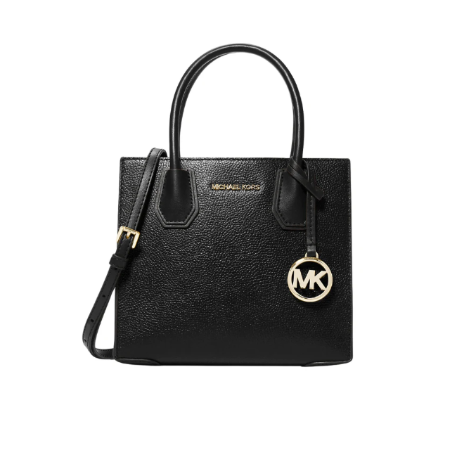 Michael Kors Mercer Pebble Leather Messenger Crossbody Bag-Black