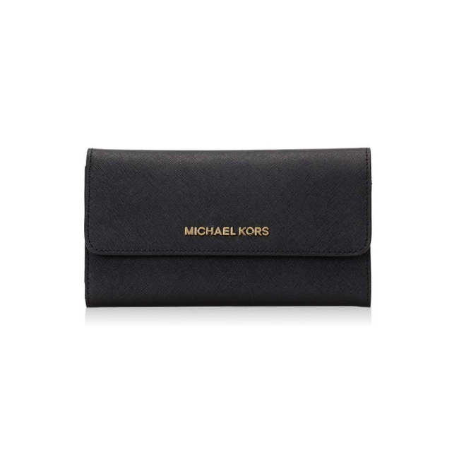 Michael Kors Jet Set Travel Large Trifold Wallet Leather Black