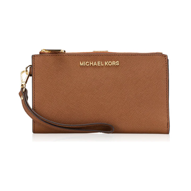 Michael Kors Jet Set Travel Double zip Wristlet Wallet-Brown