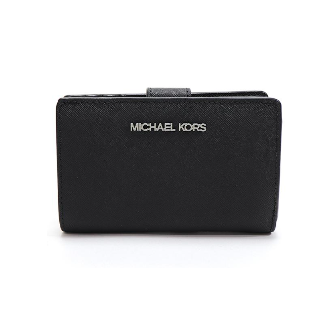 Michael Kors Jet Set Leather Bifold Zip Coin Wallet-Black