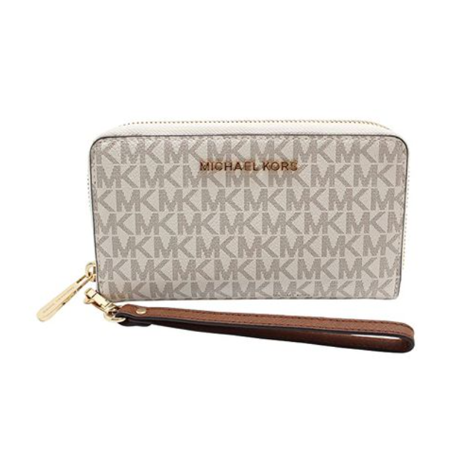 Michael Kors Jet Set Travel Large Flat Wristlet (Vanilla/Dark Acorn)