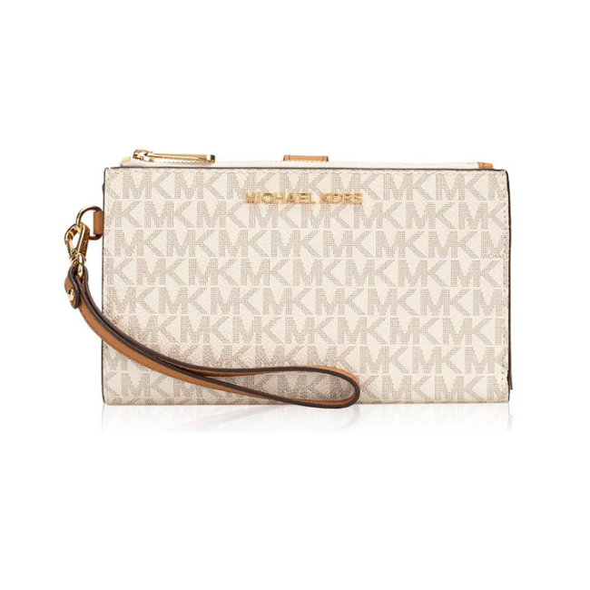 Michael Kors Signature Jet Set Double Zip Wallet Wristlet-Vanilla