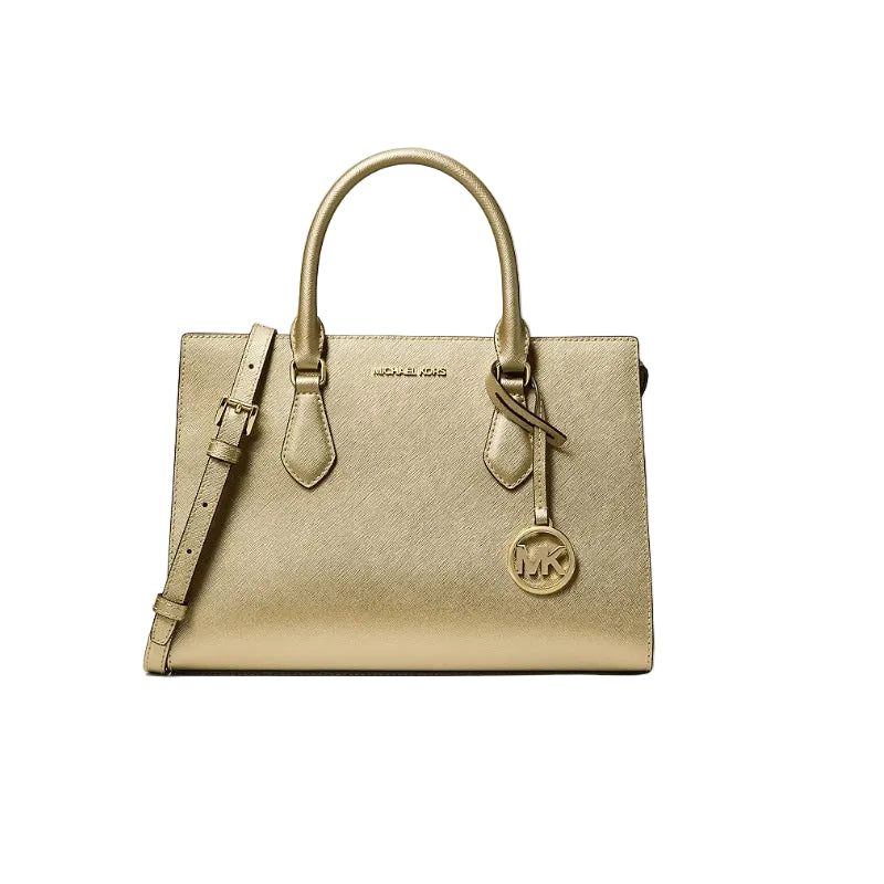 Michael Kors Sheila Medium Gold Crossbody Satchel Handbag-Pale Gold